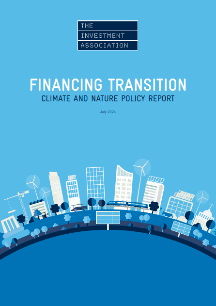 Cover of the Investment Association report called Financing Transition